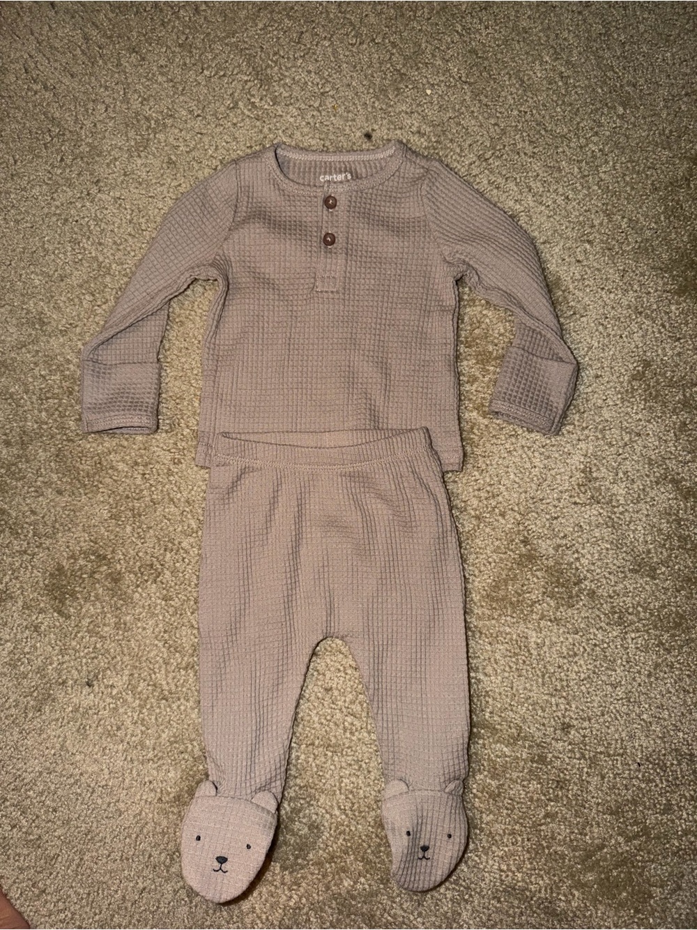 Carter's Taupe Waffle Knit Footed Sweatpants & Top Set